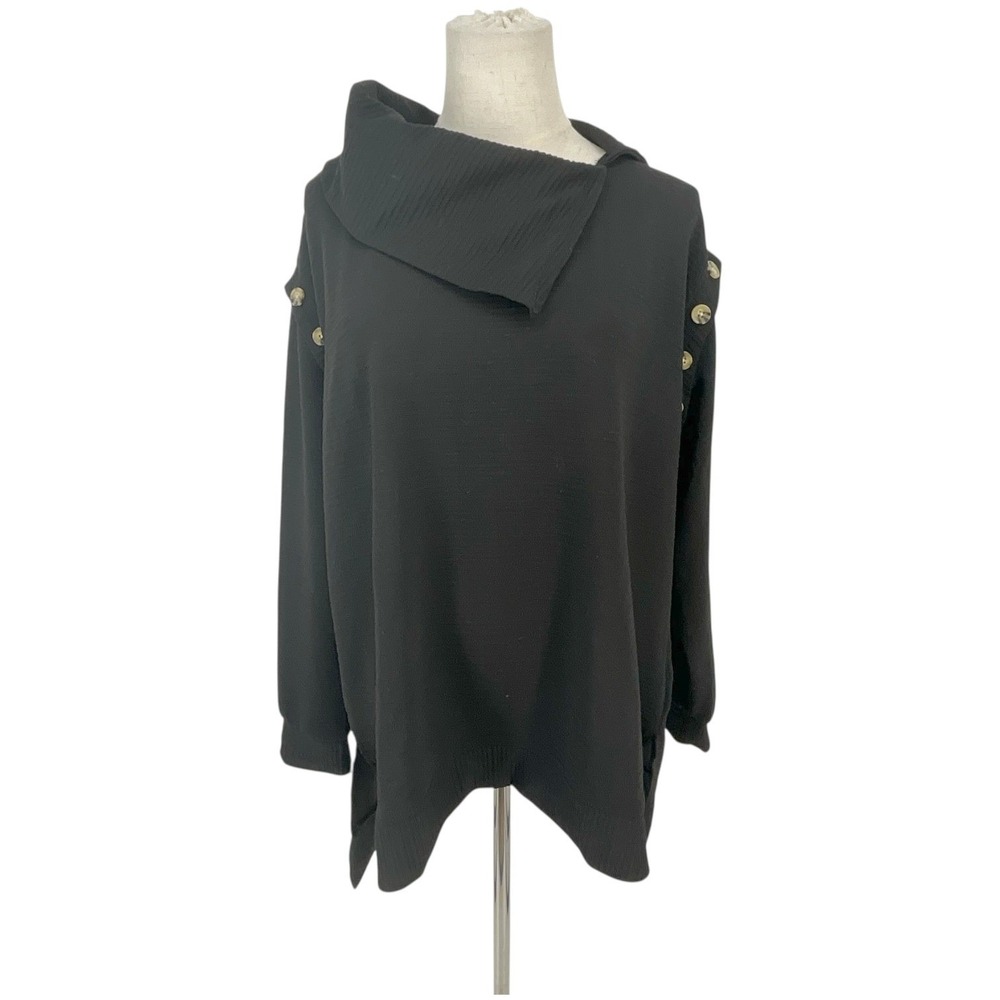New York Laundry Women's‎ Gray Tunic Top Button Detail Cowl Neck Sweater XL
